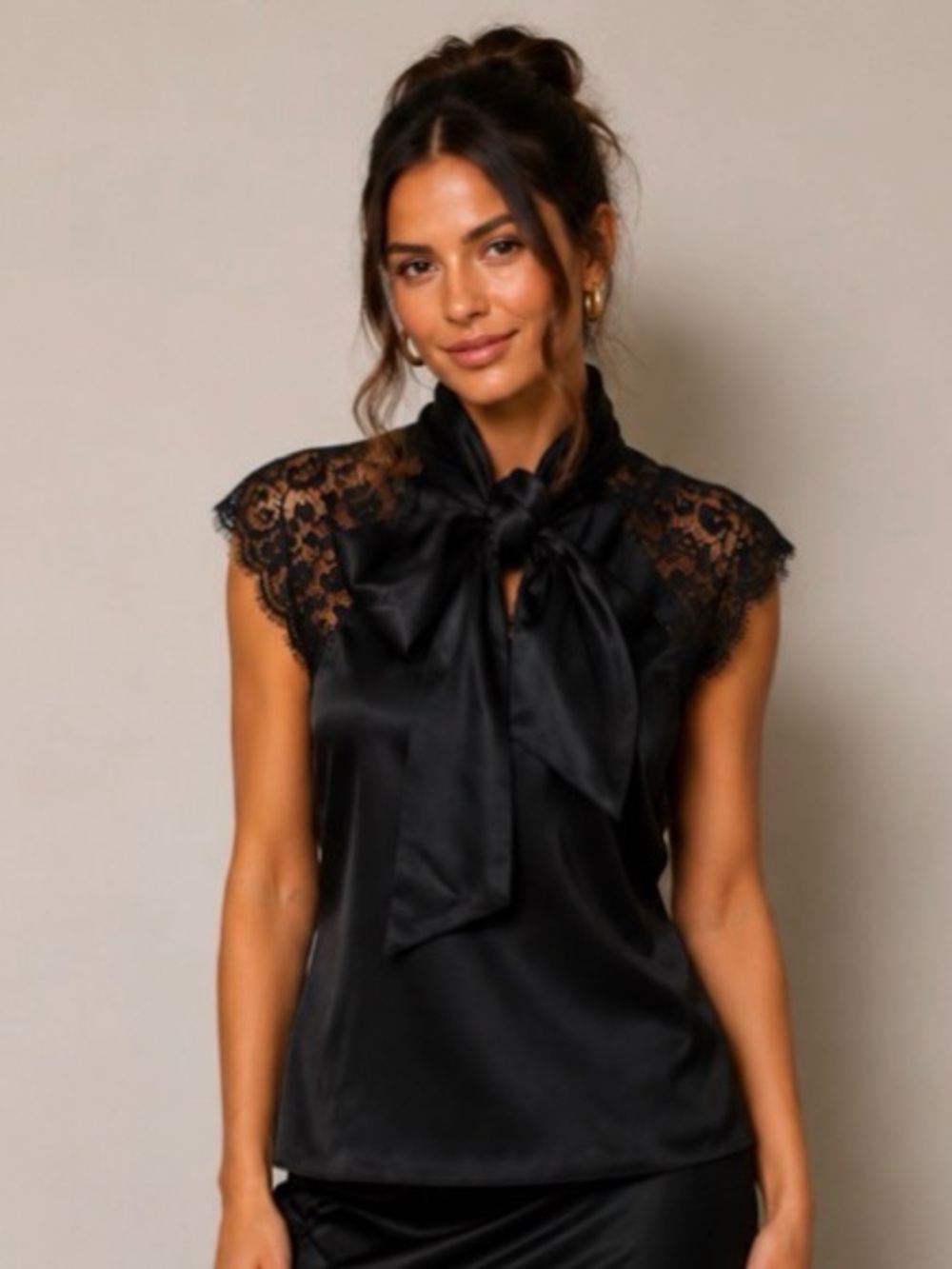 Classic,satin bow blouse lace trim Y2K chic soft girl going out top